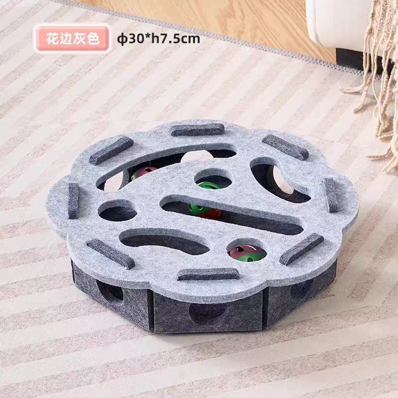 Cat Toy Self-Entertainment Boredom-Relief Gadget for Kittens and Cats, Educational Maze, Hole-Punching Felt Box, Teasing Cat Bell Ball