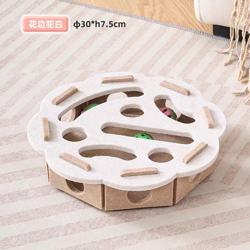 Cat Toy Self-Entertainment Boredom-Relief Gadget for Kittens and Cats, Educational Maze, Hole-Punching Felt Box, Teasing Cat Bell Ball