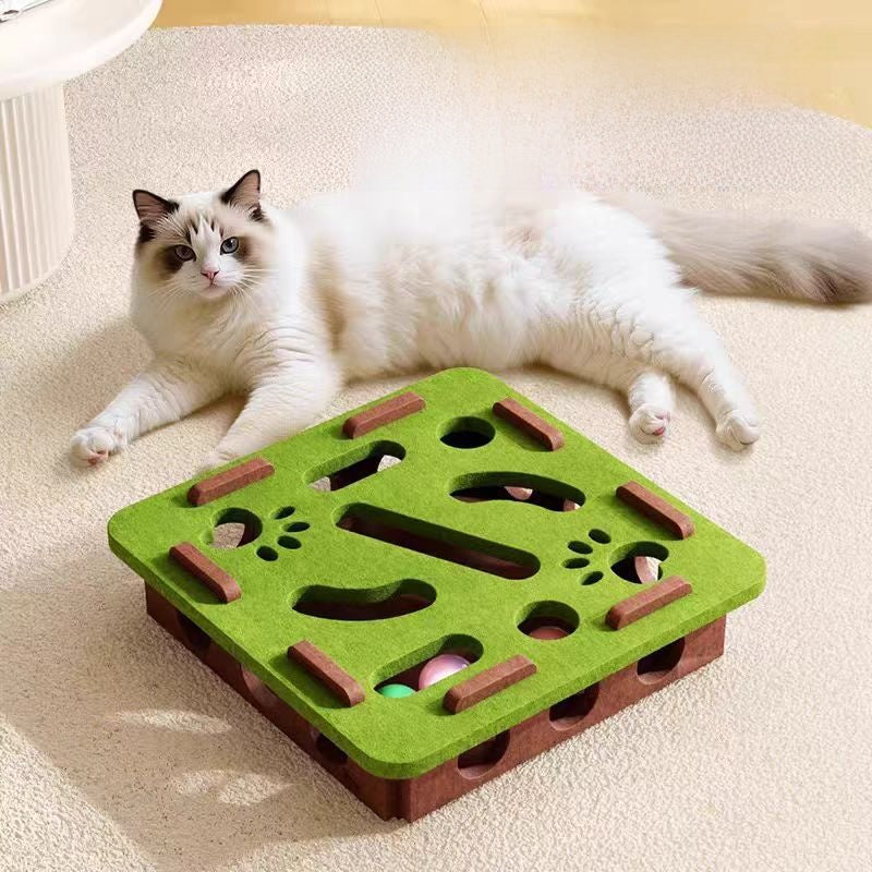 Cat Toy Self-Entertainment Boredom-Relief Gadget for Kittens and Cats, Educational Maze, Hole-Punching Felt Box, Teasing Cat Bell Ball