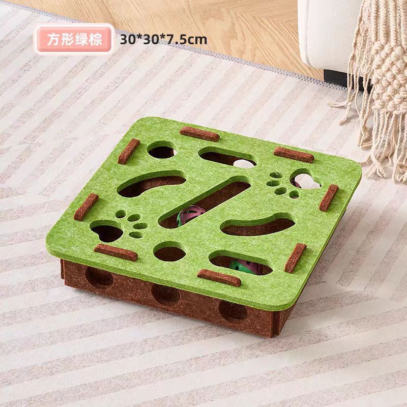Cat Toy Self-Entertainment Boredom-Relief Gadget for Kittens and Cats, Educational Maze, Hole-Punching Felt Box, Teasing Cat Bell Ball