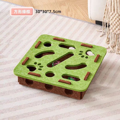Cat Toy Self-Entertainment Boredom-Relief Gadget for Kittens and Cats, Educational Maze, Hole-Punching Felt Box, Teasing Cat Bell Ball