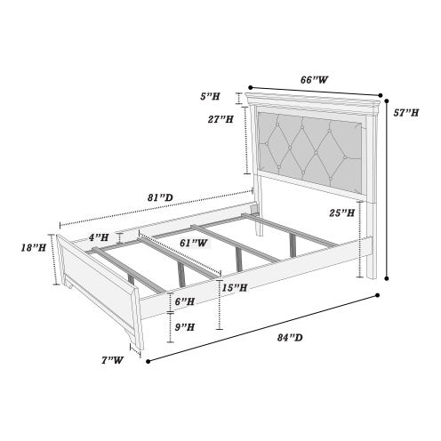 Dark Gray Faux Leather Tufted Queen Headboard Bed with LED