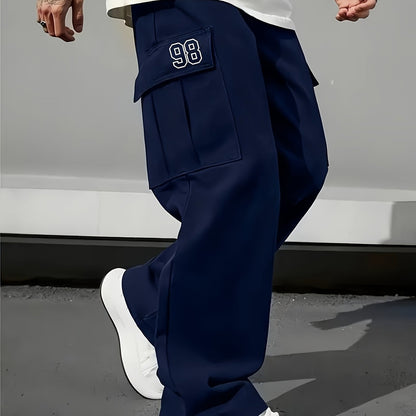 Loose Fit Men's Work Pants with Adjustable Drawstring Waist