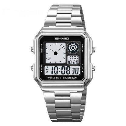Square Steel-band Golden Waterproof Alarm Clock With A Luminous Digital Display