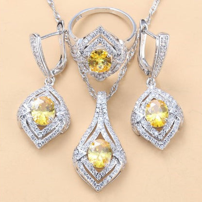 Gem-inlaid Pendant Earrings Necklace Ring Set – Perfect for Ladies