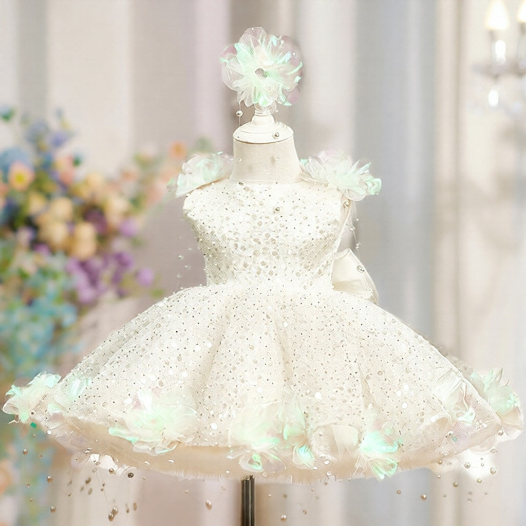 Sequin Pearl Flower Girl Princess Dress  Party & Gala Wear