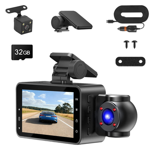 WiFi 1080P 3 Channel Dash Cam with App Control Night Vision