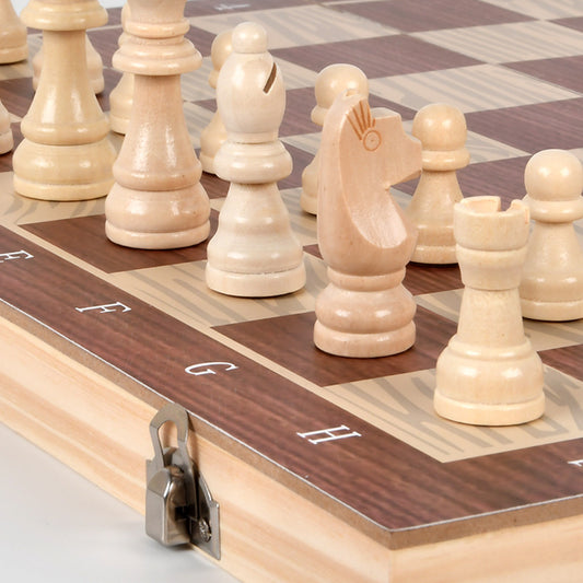Wooden Chess Checkers Backgammon Set for Strategy Game Fun