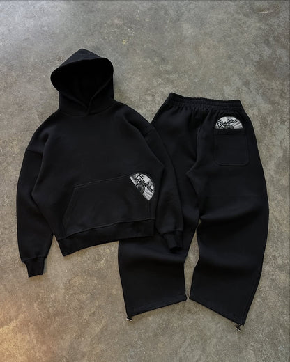 CD Print Hooded Sweatshirt and Sweatpants Set