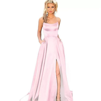 Solid Color Long Slimming Shoulder Hollow Bridesmaid Dress