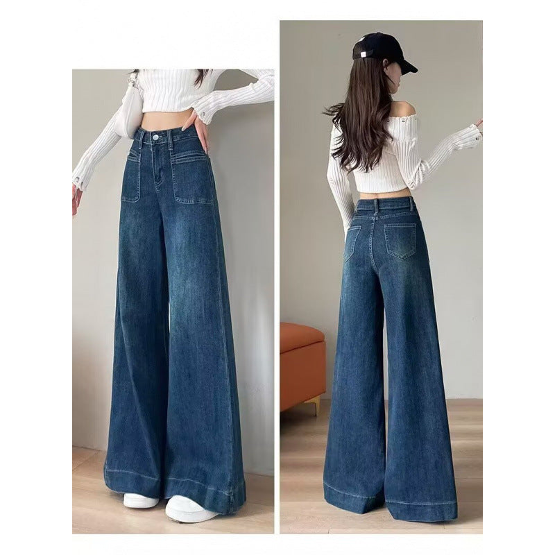 High-waisted wide-leg denim pants