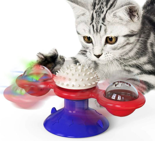 Interactive Windmill Cat Toy with LED Ball & Catnip