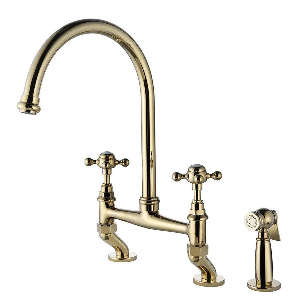 Retro Bridge Kitchen Faucet with Spray Gun for Sink Upgrade