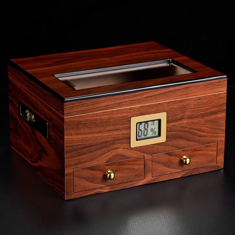 Cedar Wood Carbon Fiber Cigar Storage Box Windproof Double Layer