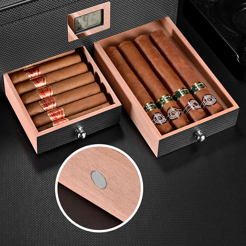 Cedar Wood Carbon Fiber Cigar Storage Box Windproof Double Layer
