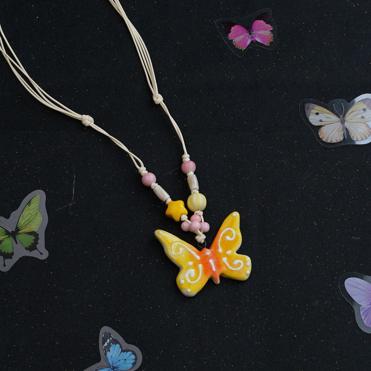 Ceramic butterfly necklace