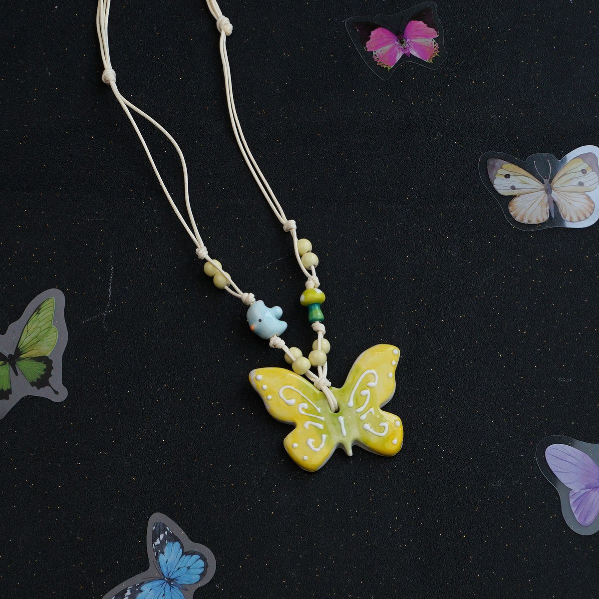 Ceramic butterfly necklace