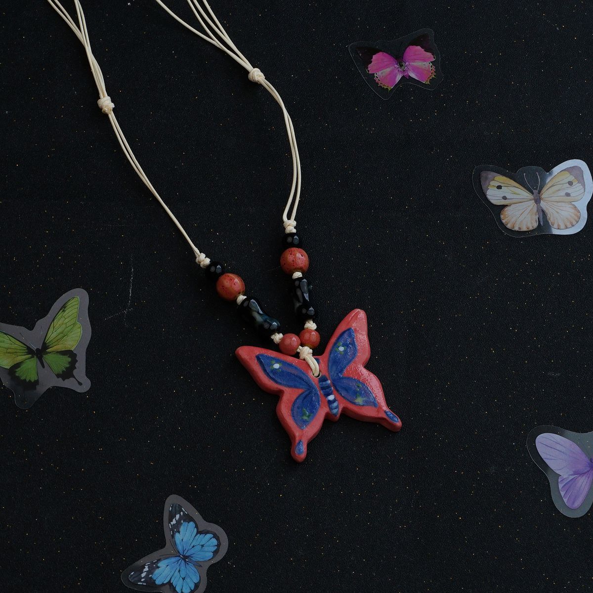 Ceramic butterfly necklace