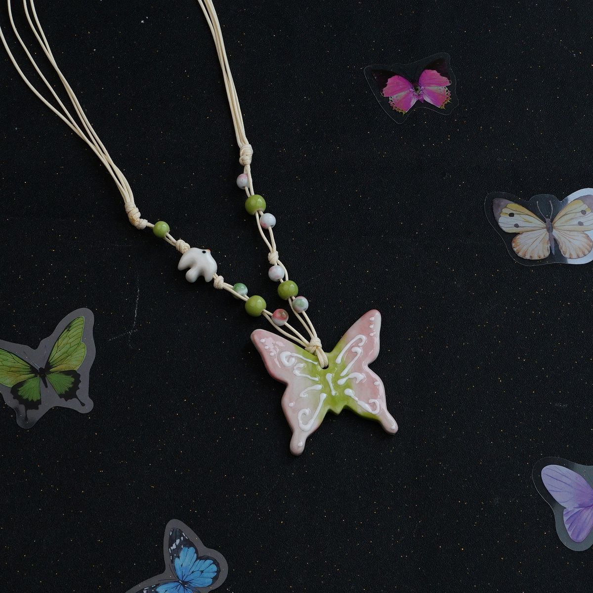Ceramic butterfly necklace