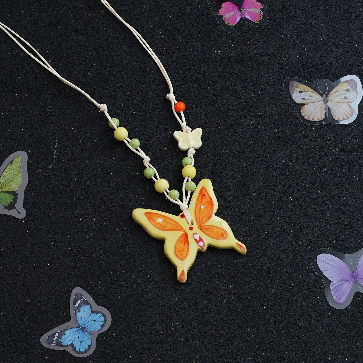 Ceramic butterfly necklace