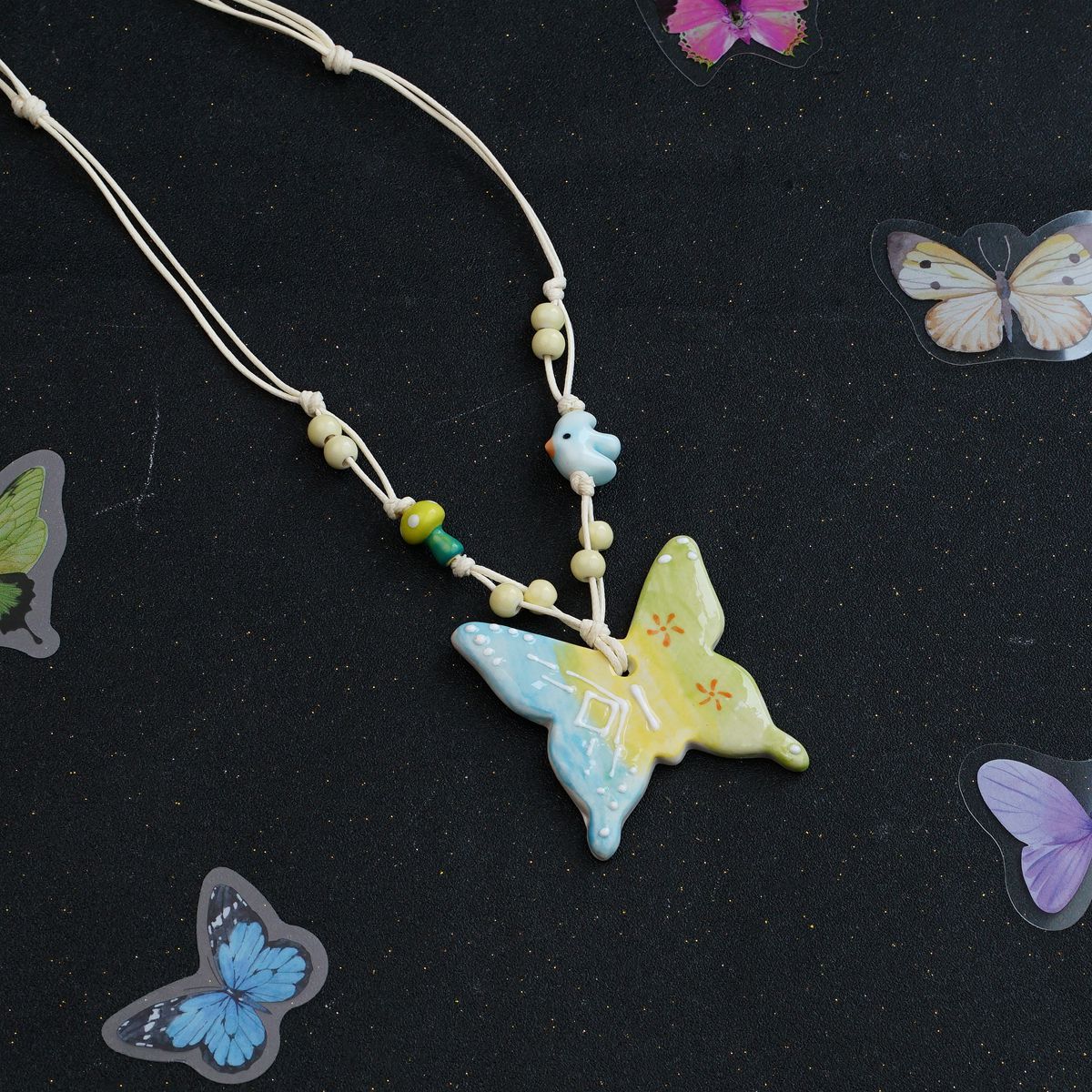 Ceramic butterfly necklace