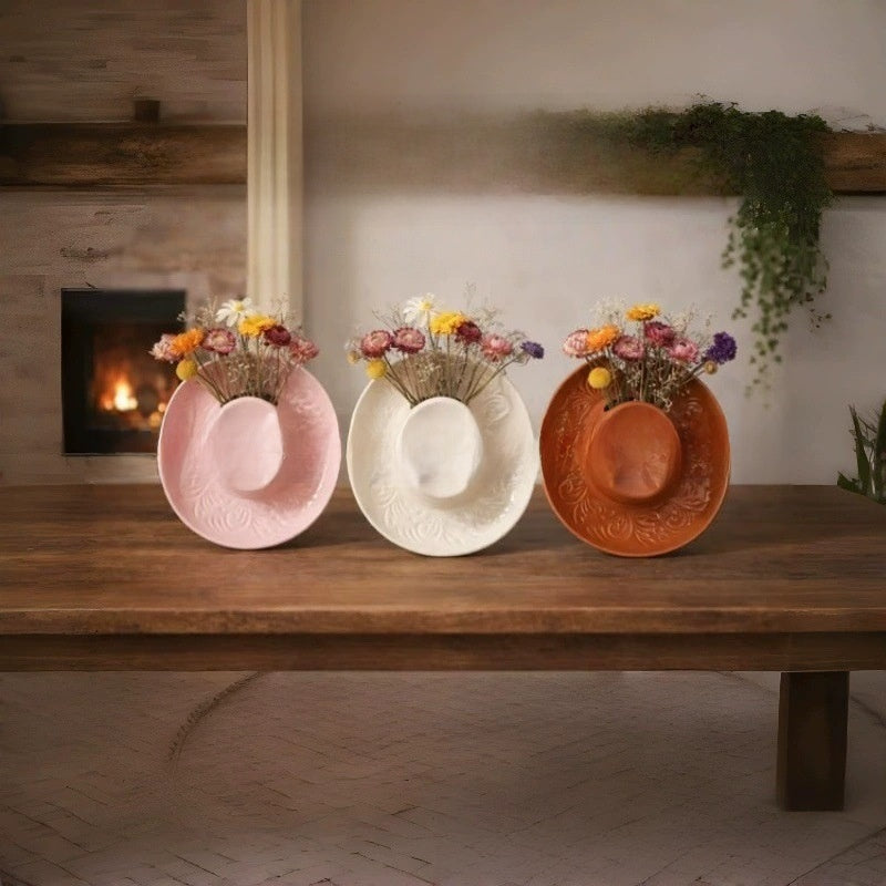 Ceramic Cowgirl Hat Hanging Flower Vase