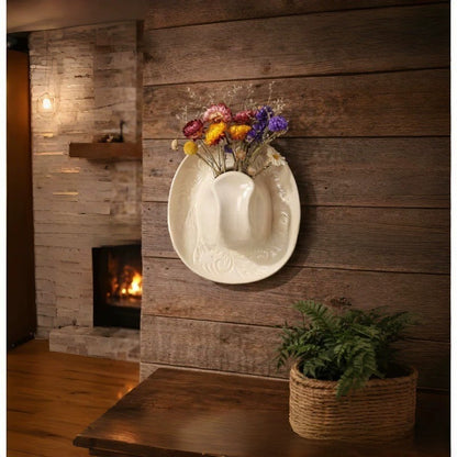 Ceramic Cowgirl Hat Hanging Flower Vase