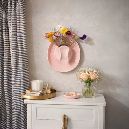 Ceramic Cowgirl Hat Hanging Flower Vase