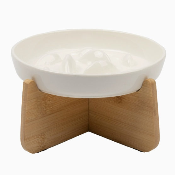 Ceramic Elevated Cat Slow Feeder Bowl