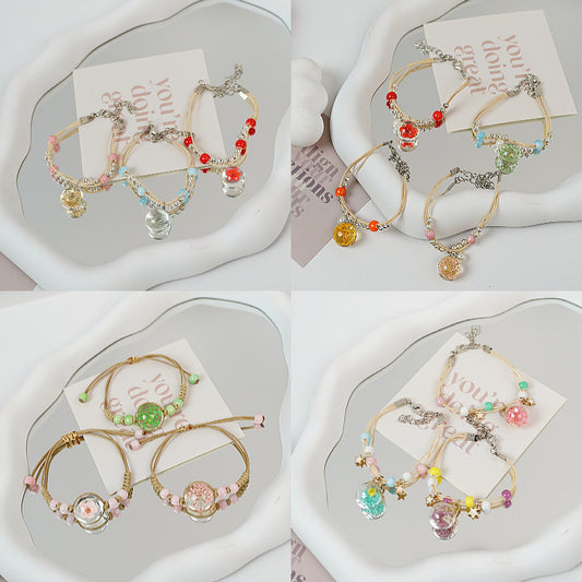 Ceramic Floral Charm Bracelet for Women