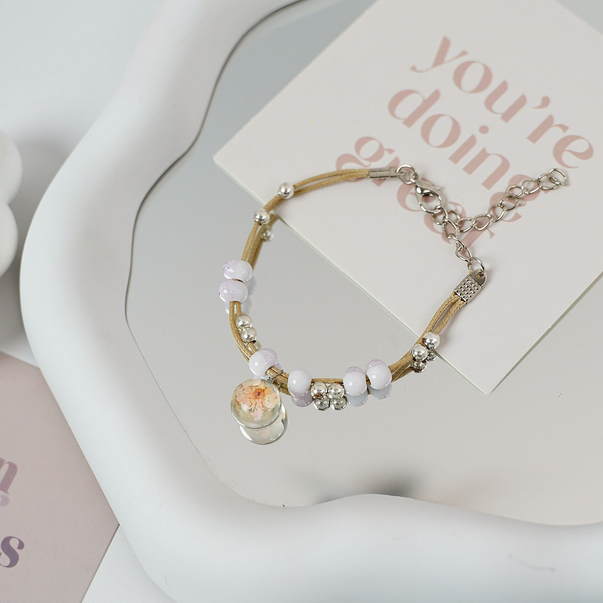 Ceramic Floral Charm Bracelet for Women
