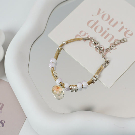 Ceramic Floral Charm Bracelet for Women