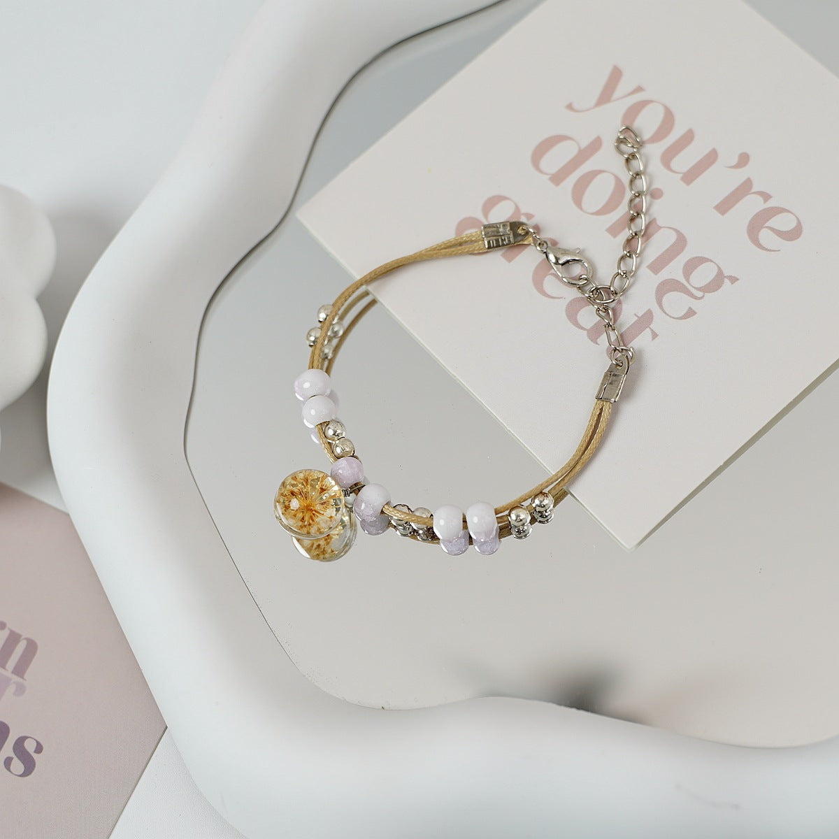Ceramic Floral Charm Bracelet for Women