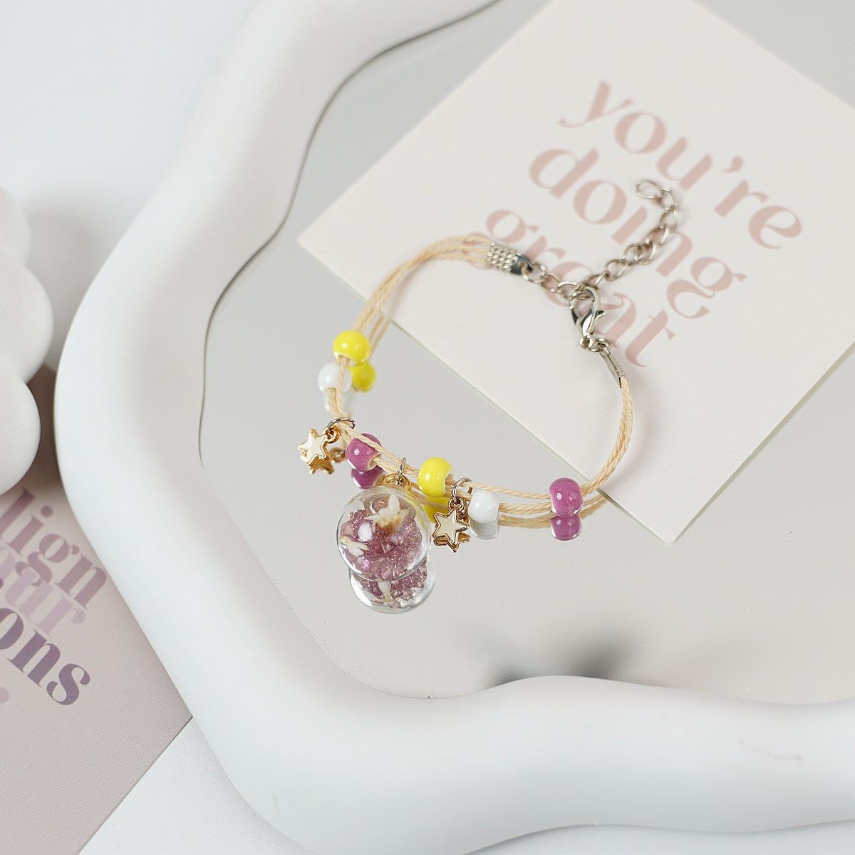 Ceramic Floral Charm Bracelet for Women