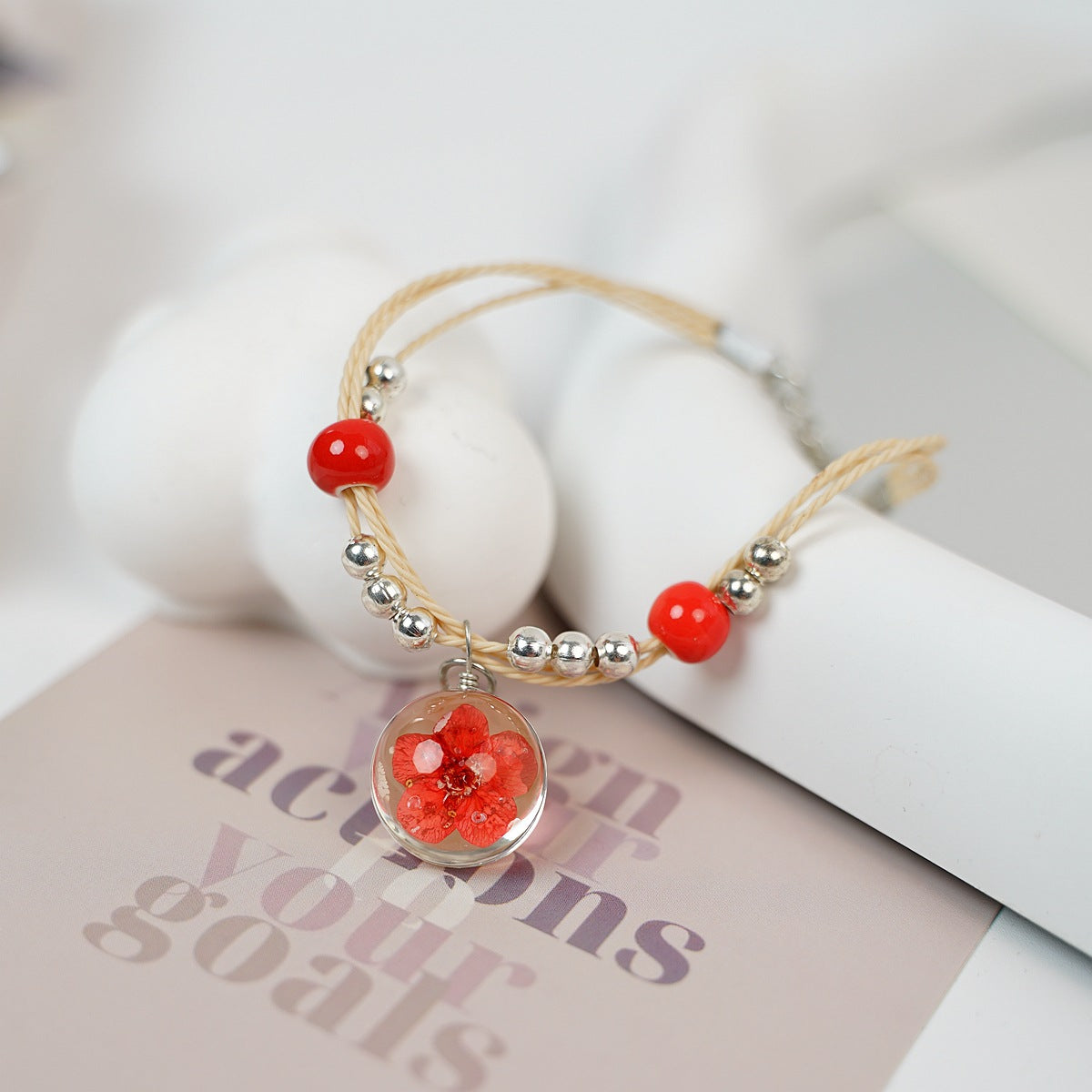 Ceramic Floral Charm Bracelet for Women