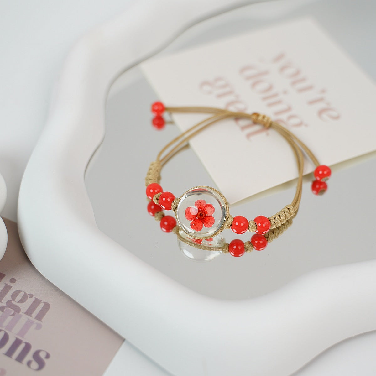 Ceramic Floral Charm Bracelet for Women
