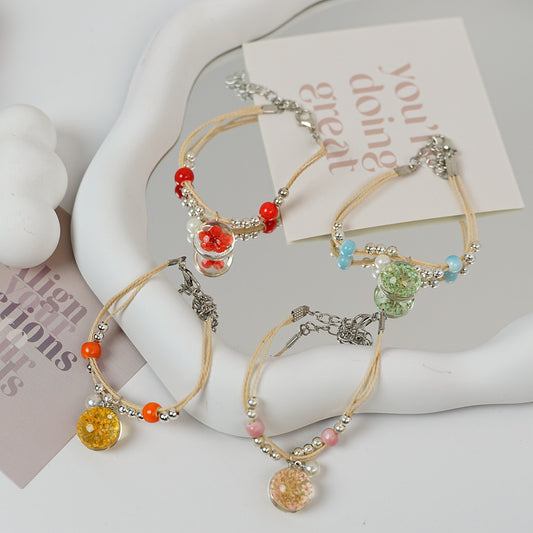 Ceramic Floral Charm Bracelet for Women