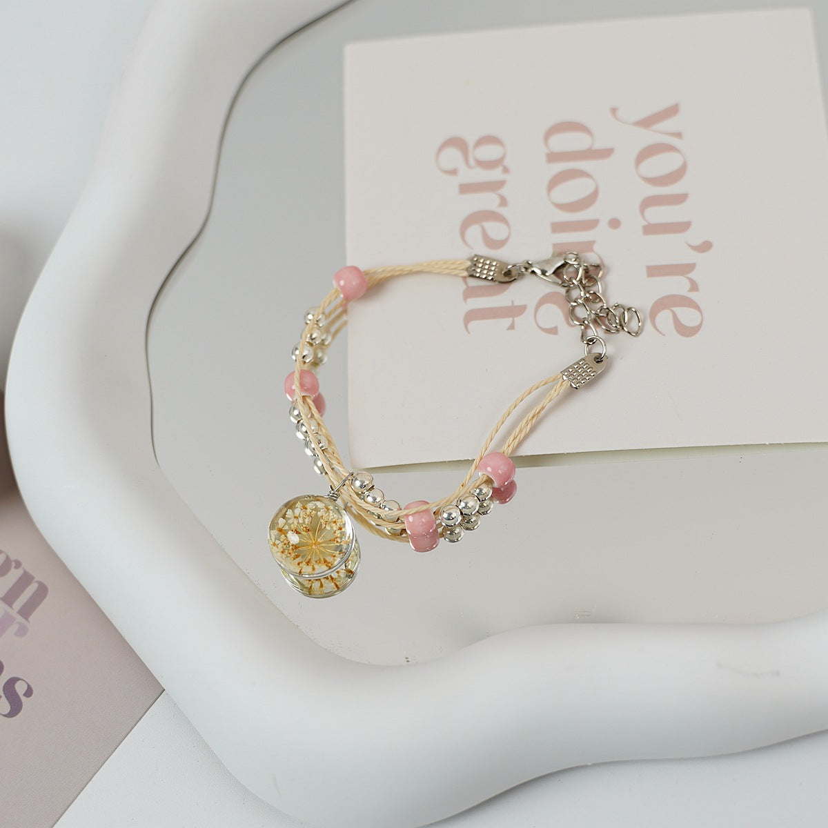 Ceramic Floral Charm Bracelet for Women