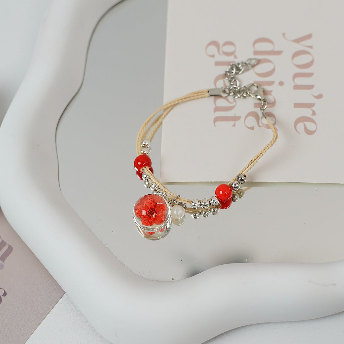 Ceramic Floral Charm Bracelet for Women