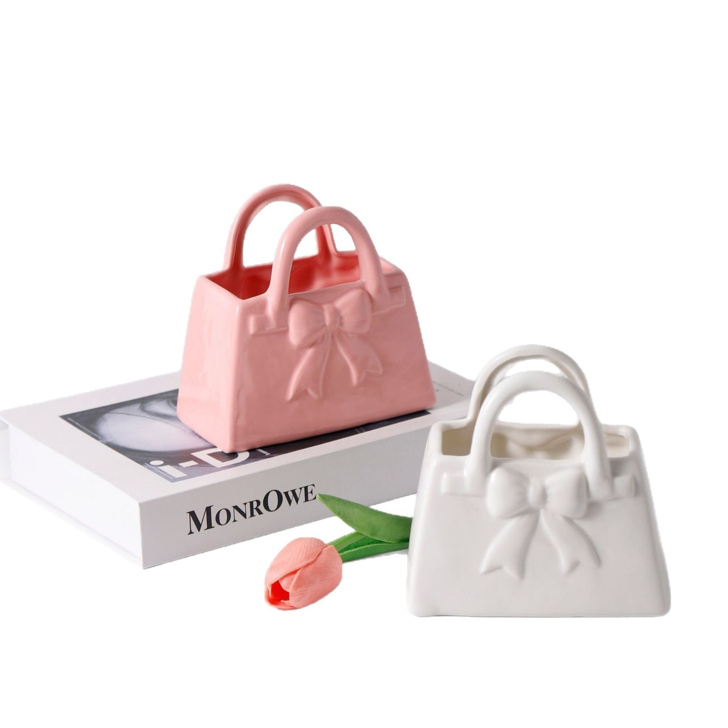 Ceramic Handbag Bow Vase Desktop Decoration