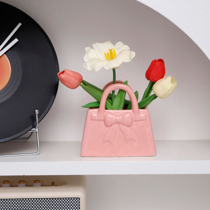 Ceramic Handbag Bow Vase Desktop Decoration