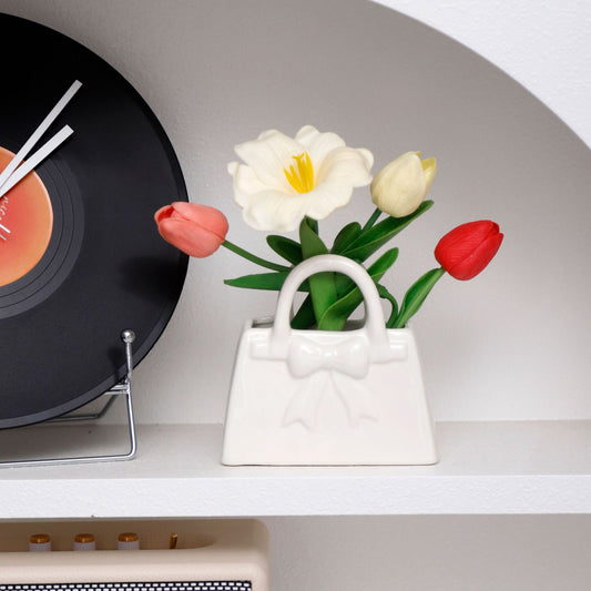 Ceramic Handbag Bow Vase Desktop Decoration