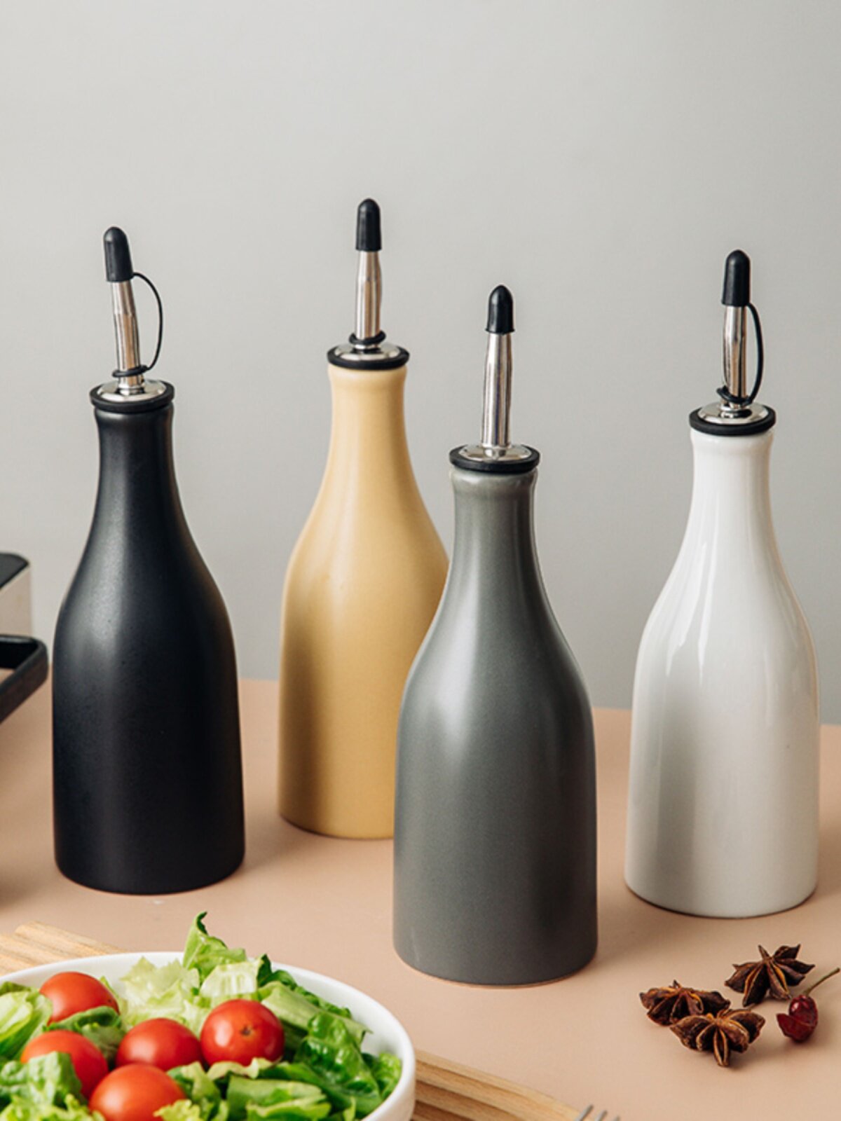 Ceramic Oil Bottle with Leak-Proof Lid and Funnel