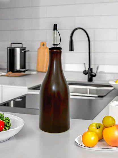 Ceramic Oil Bottle with Leak-Proof Lid and Funnel