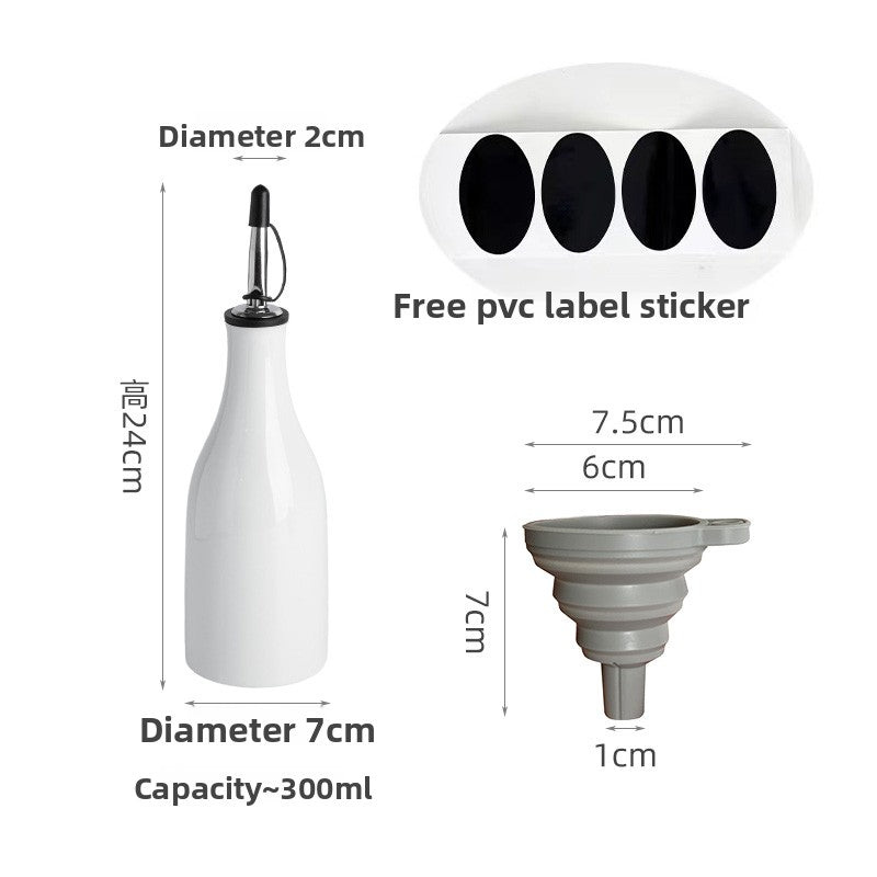 Ceramic Oil Bottle with Leak-Proof Lid and Funnel
