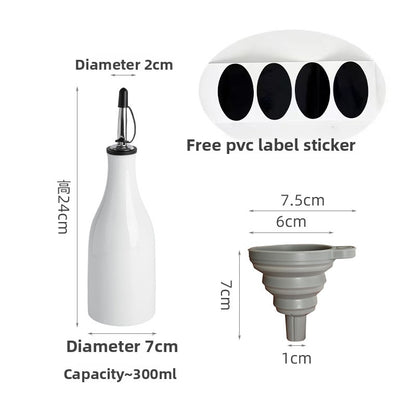 Ceramic Oil Bottle with Leak-Proof Lid and Funnel