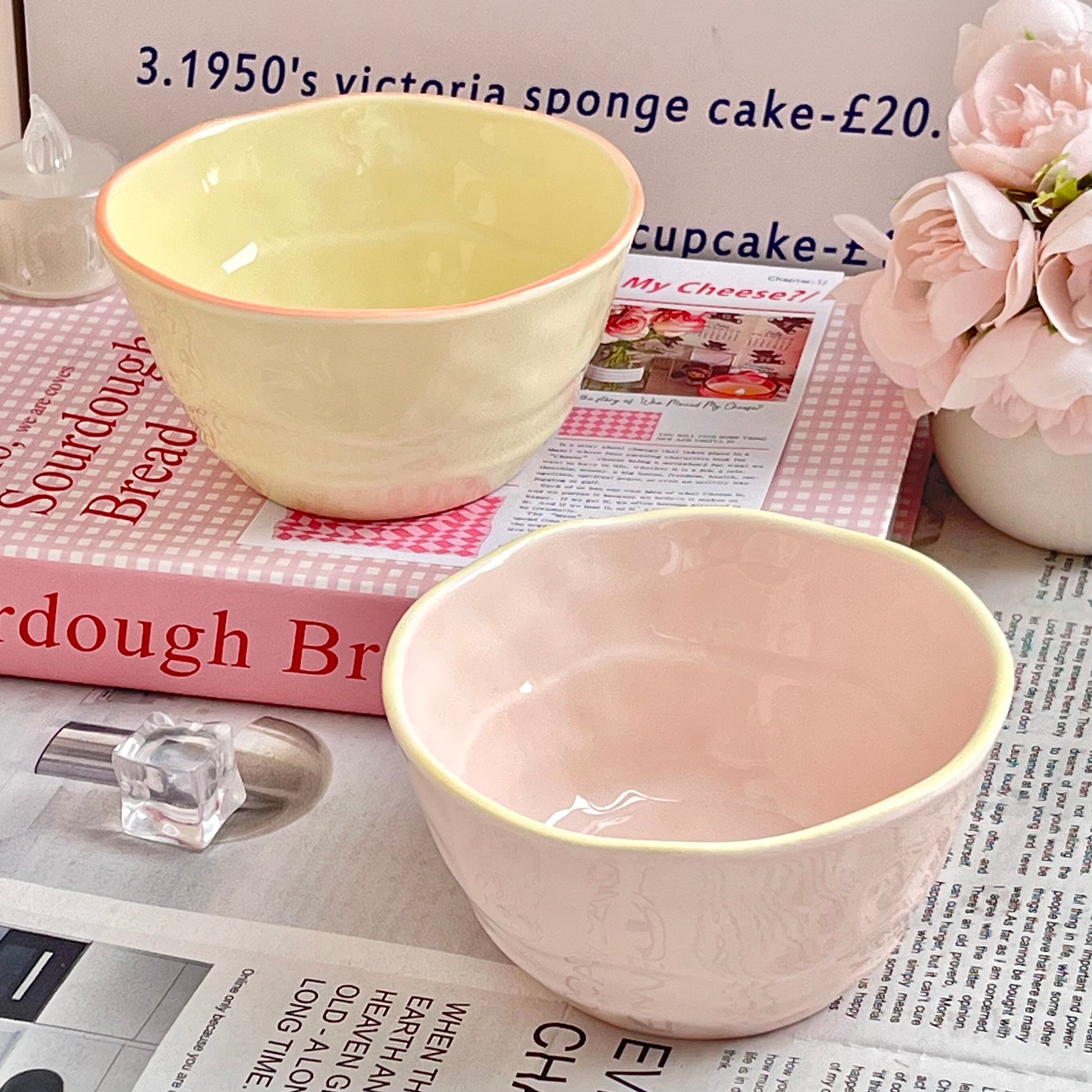 Ceramic Rice Bowl with Underglaze Color and Fruit Pattern