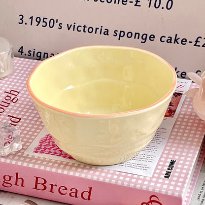 Ceramic Rice Bowl with Underglaze Color and Fruit Pattern