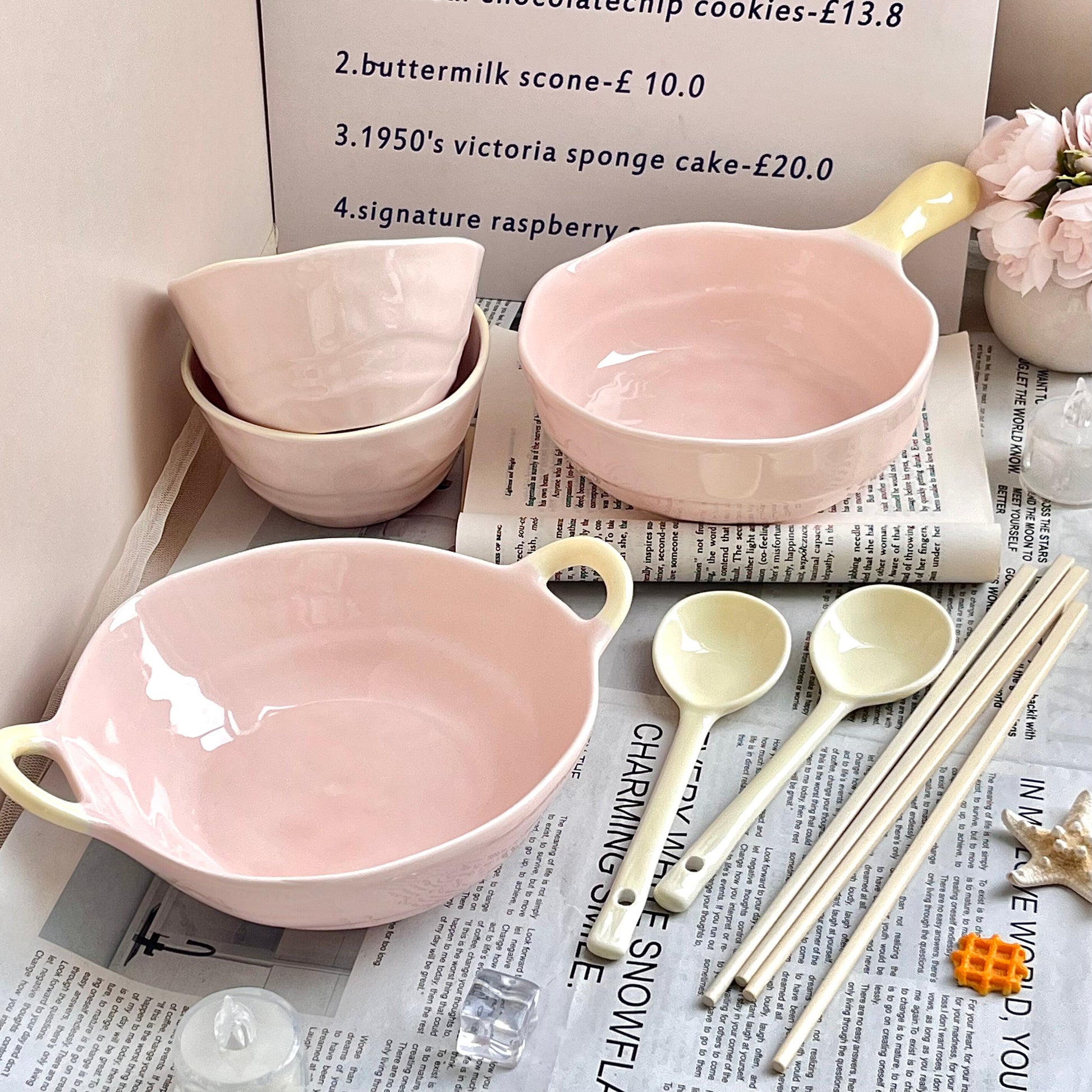 Ceramic Rice Bowl with Underglaze Color and Fruit Pattern