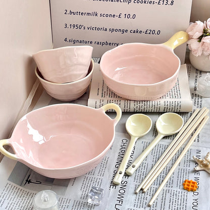 Ceramic Rice Bowl with Underglaze Color and Fruit Pattern